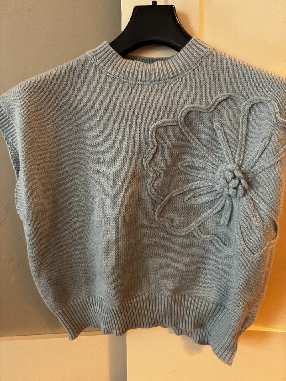 Light Blue Floral Appliqué Sweater